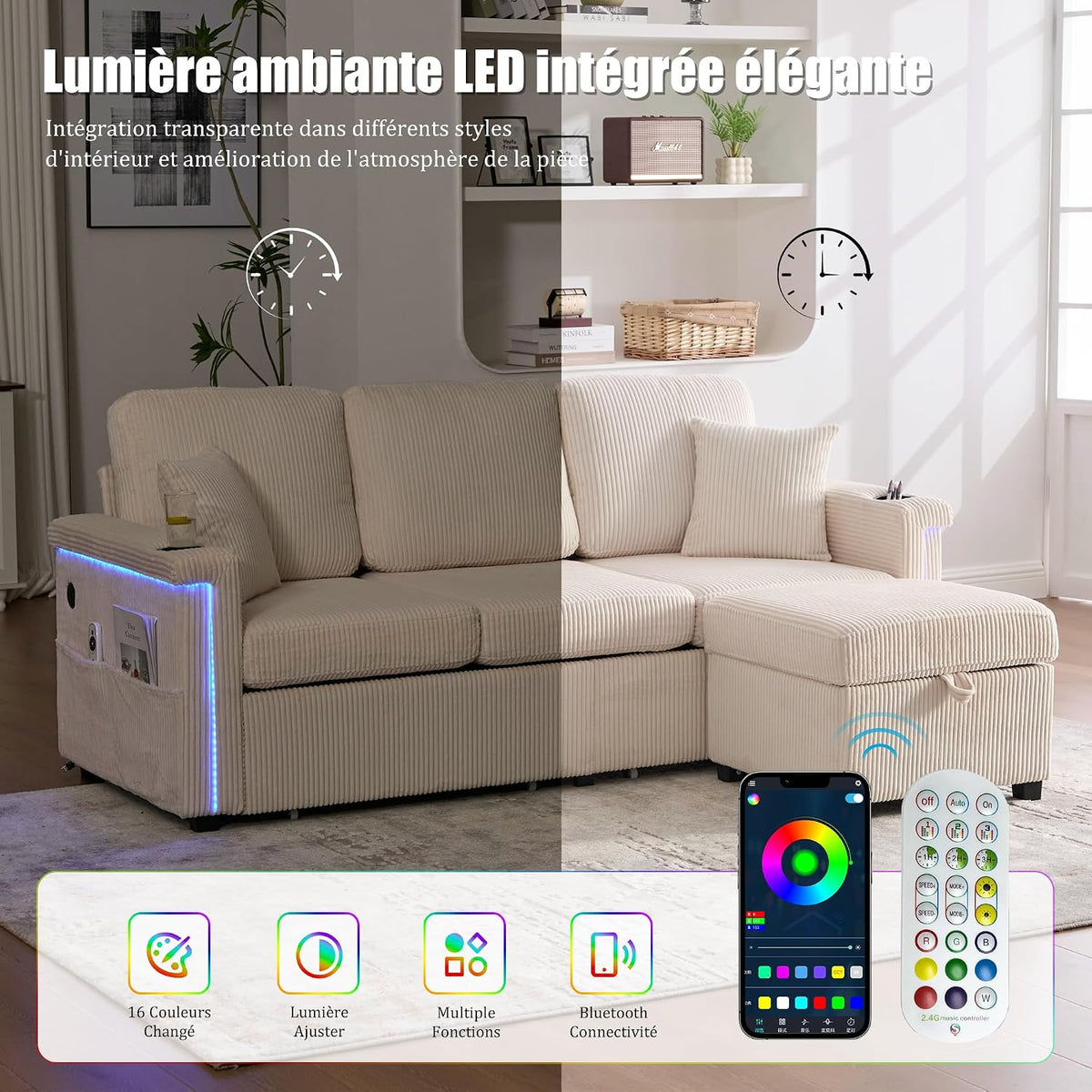 Canapé Convertible LED Beige