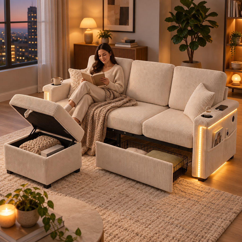 Canapé Convertible LED Beige