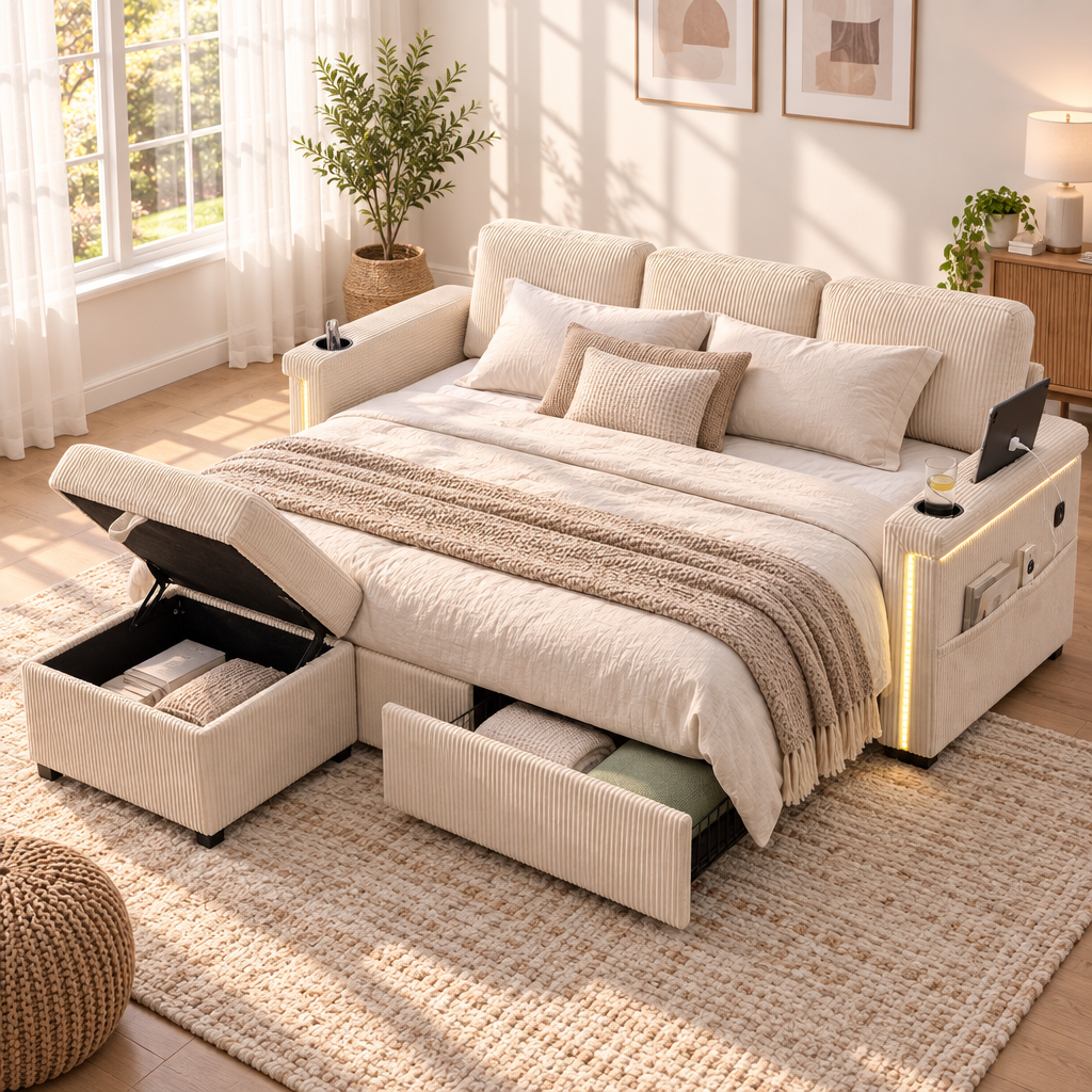 Canapé Convertible LED Beige