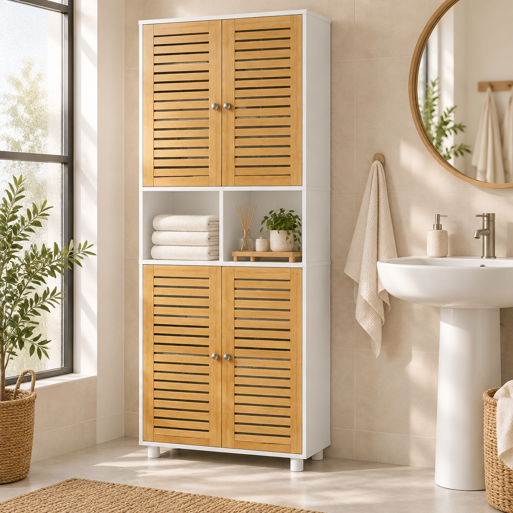 Colonne de rangement en bambou