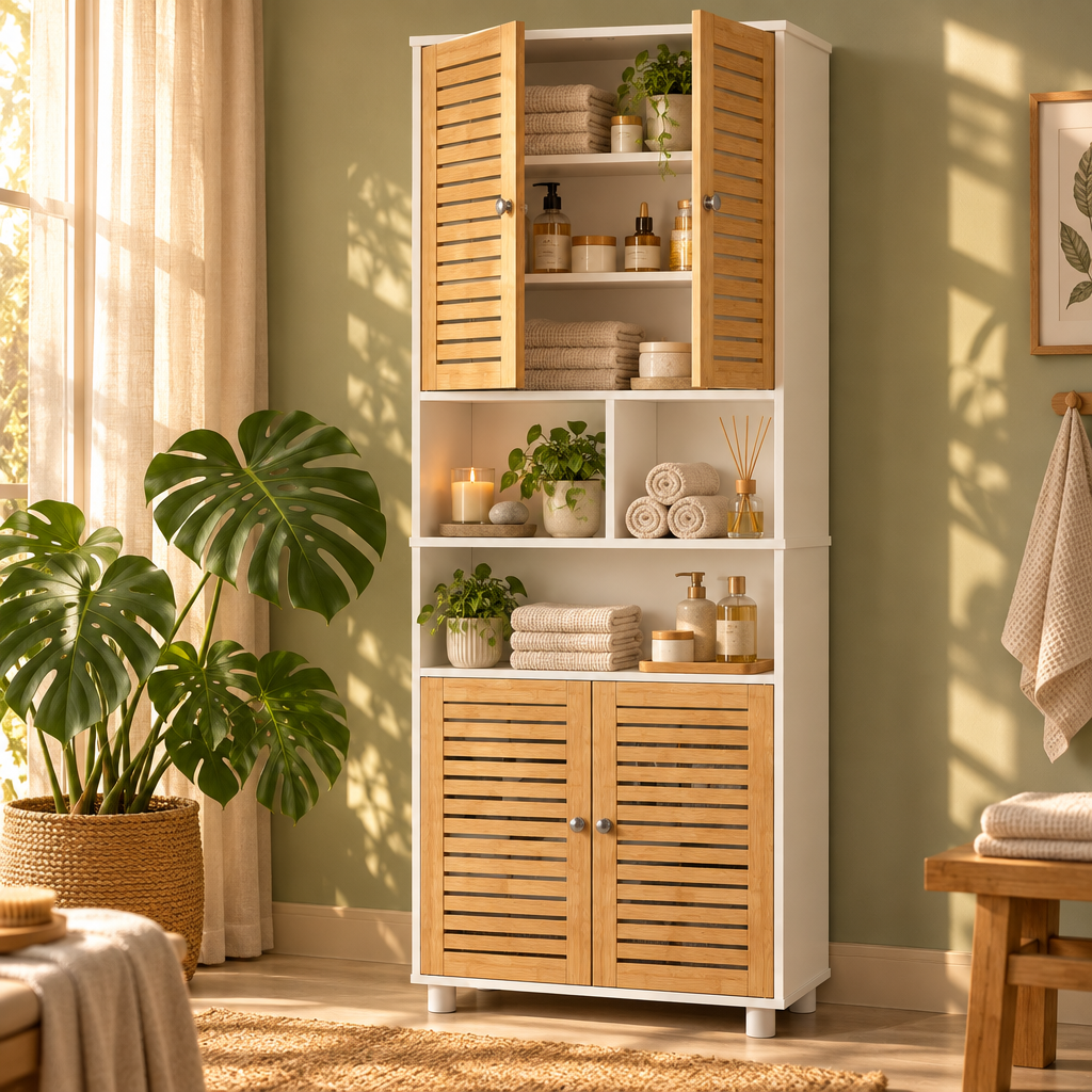 Colonne de rangement en bambou