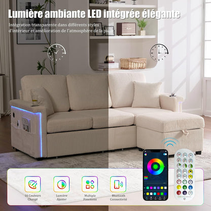 Canapé Convertible LED Beige
